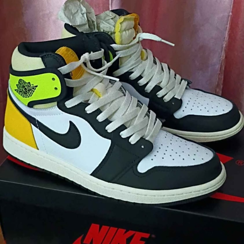 Nike Air Jordan High Top Black White Volt Yellow Sneakers